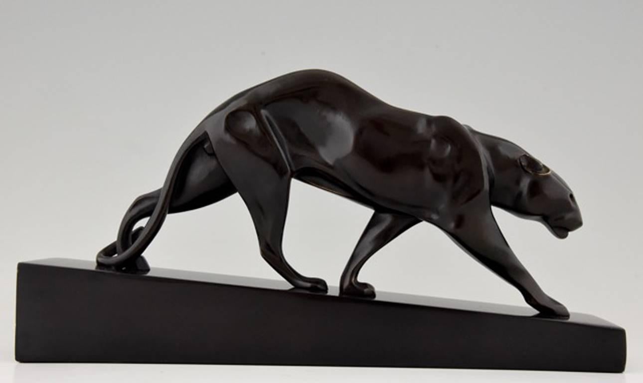 French Art Deco Bronze Panther Maurice Prost, Susse Freres, 1925, L.14.6 inch.  In Excellent Condition In Antwerp, BE