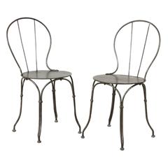 Pair of Late 19th Century Iron Garden Chairs with Pierced Seats