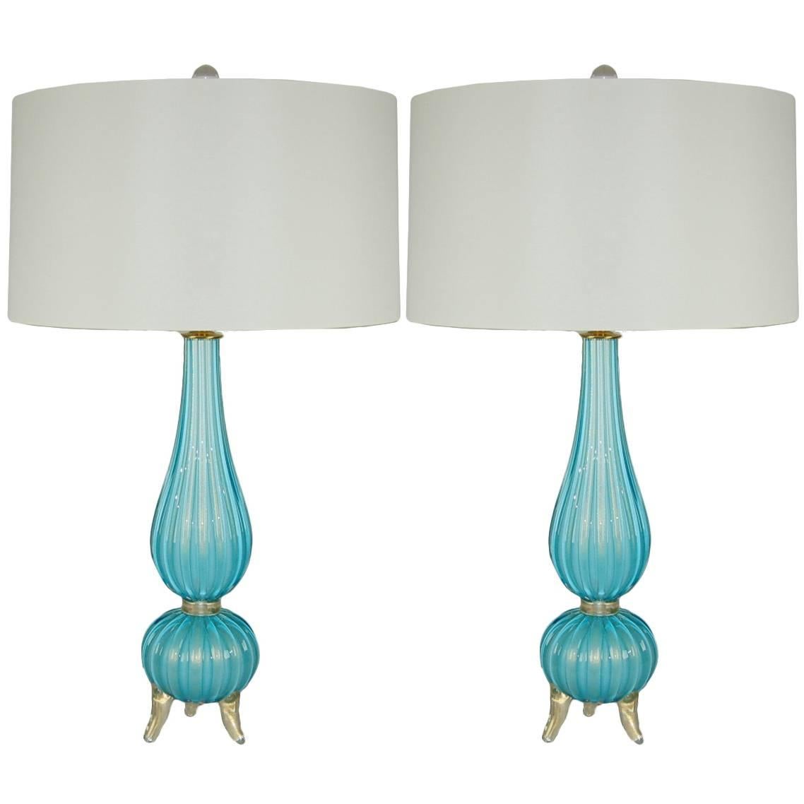 Blue Murano Italian Table Lamps  For Sale