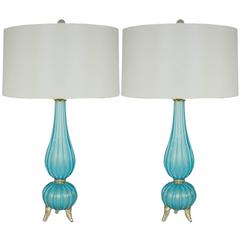 Blue Murano Italian Table Lamps 
