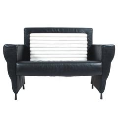 Black and White Leather Sofa Flessuosa by Ugo La Pietra for Busnelli, Italy 1985
