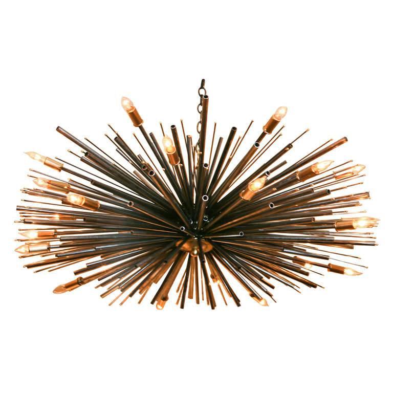 One-of-kind Supernova Light Sculpture by Lou Blass in Steel, with 24 Lights For Sale