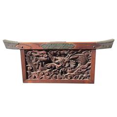 Japan Pair Antique Hand-Carved Dragon and Tiger Temple Carving Garden Ornaments