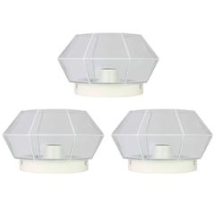 One of Three Large 1970s Geometric White & Glass Flush Mount Lights by Limburg 6