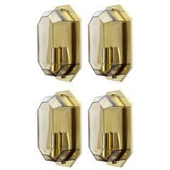 Vintage Geometric Smoked Glass and Brass Wall Lights by Limburg, circa 1980 11