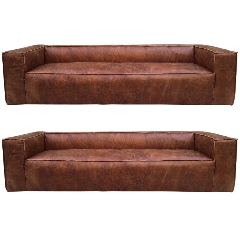 Pair Of Contemporary Distressed Leather Sofas For Sale At 1stdibs