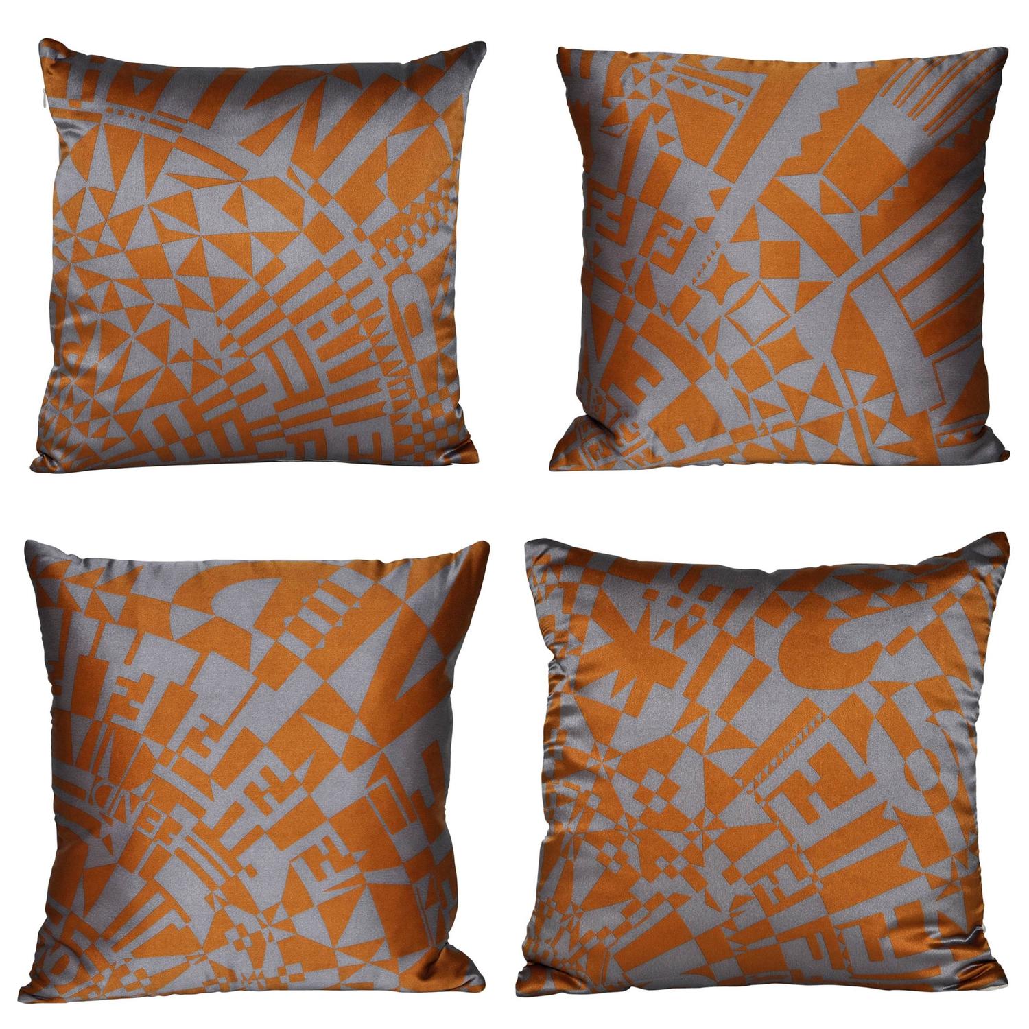 Vintage Fendi Grey Bronze Scarf with Irish Linen Geometric Cushion