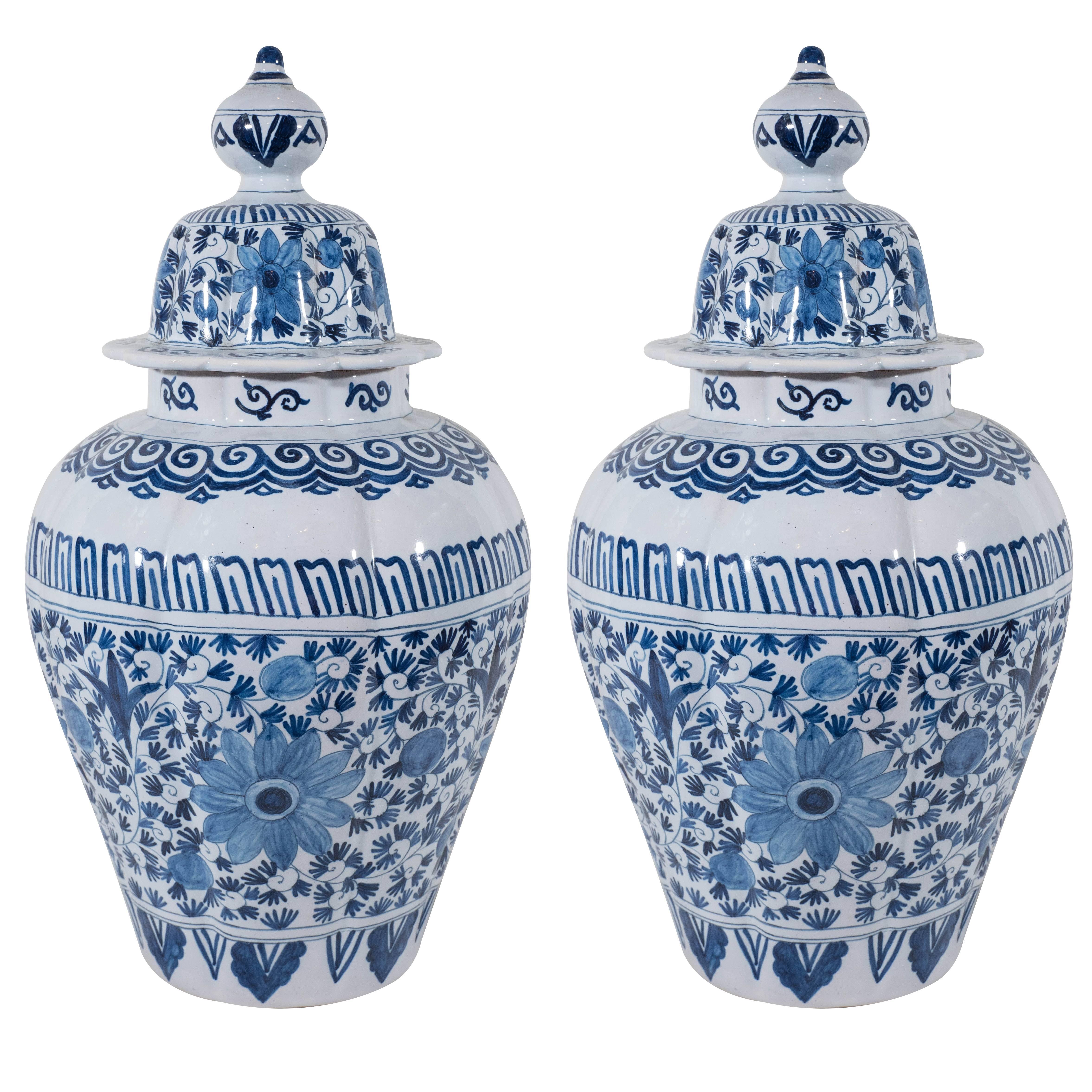 Pair of Blue and White Delft Jars
