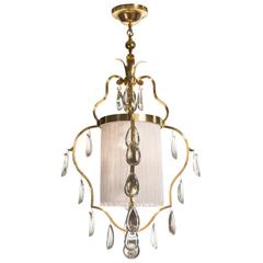 Elis Bergh for C.G. Hallberg, Swedish Brass, Silk and Glass Chandelier / Lantern