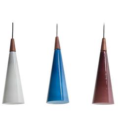 Tri Colored Pendant Lamps Designed by Jacob E. Bang, Holmegaard, Denmark