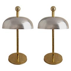 Retro Pair of Ship's Brass and Chrome Stateroom Table Lamps