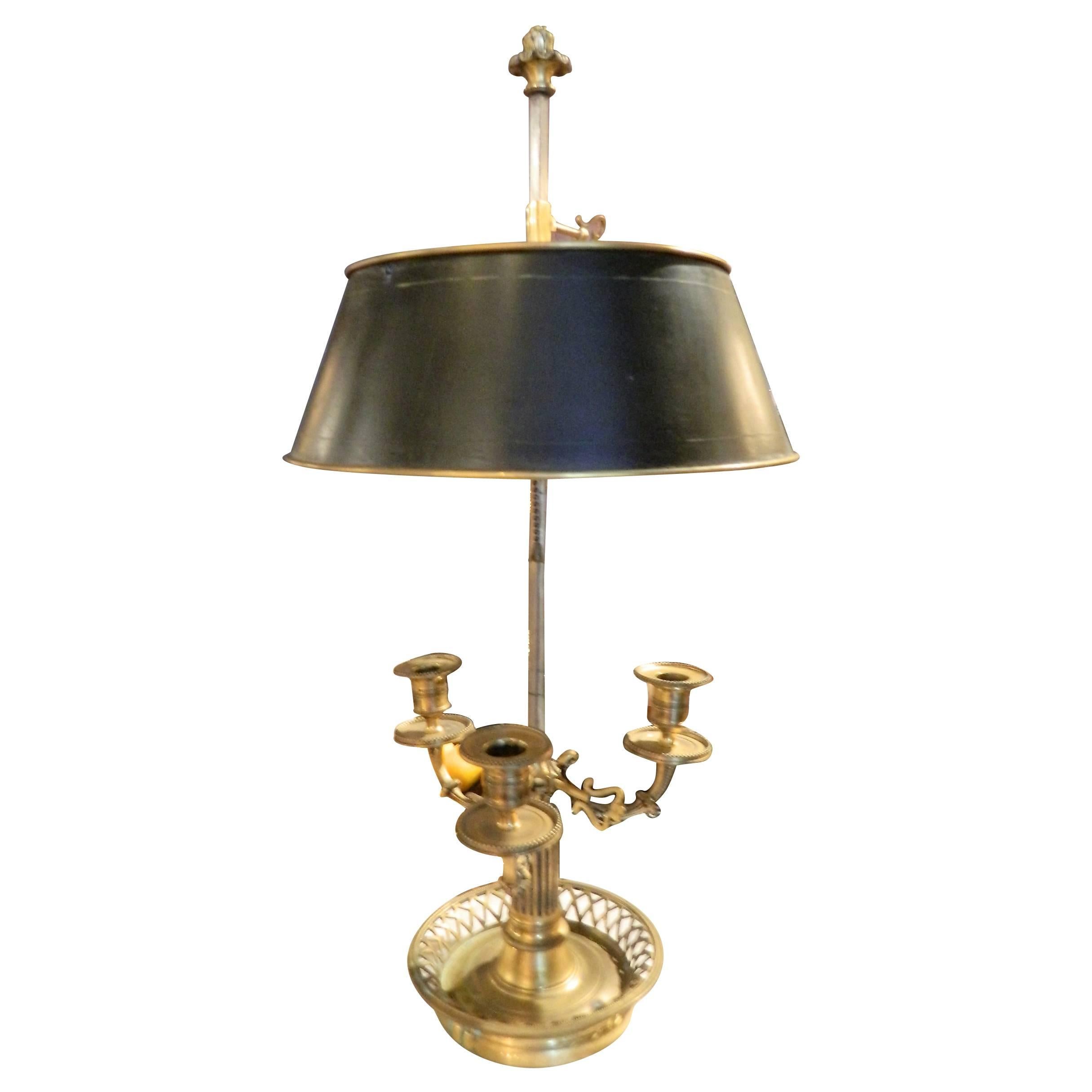 Brass Bouillotte Lamp with a Reticulated Base, Late 19th-Early 20th Century  