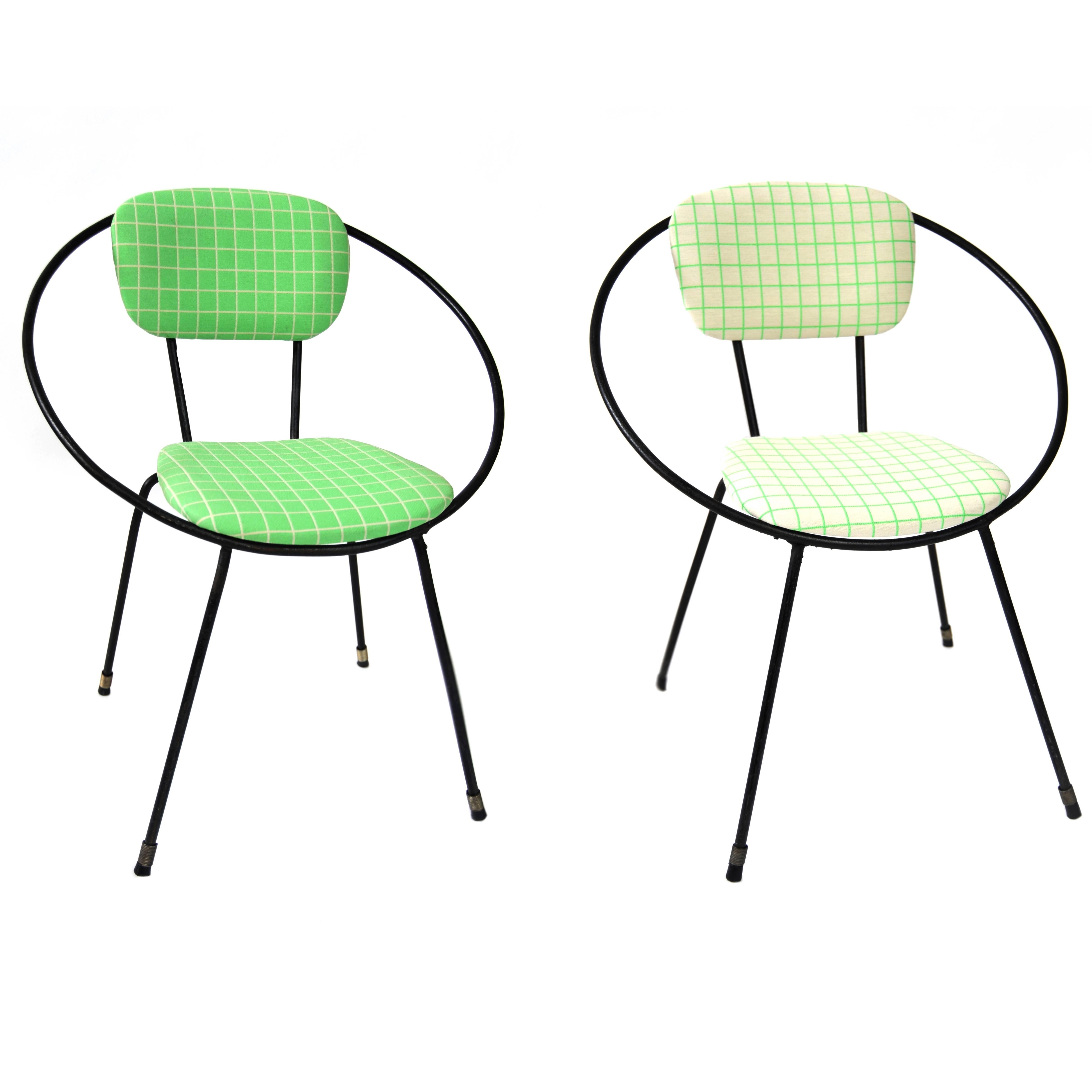 Pair of 1950s Iron Circle Chairs with Contemporary Maharam Fabric im Angebot
