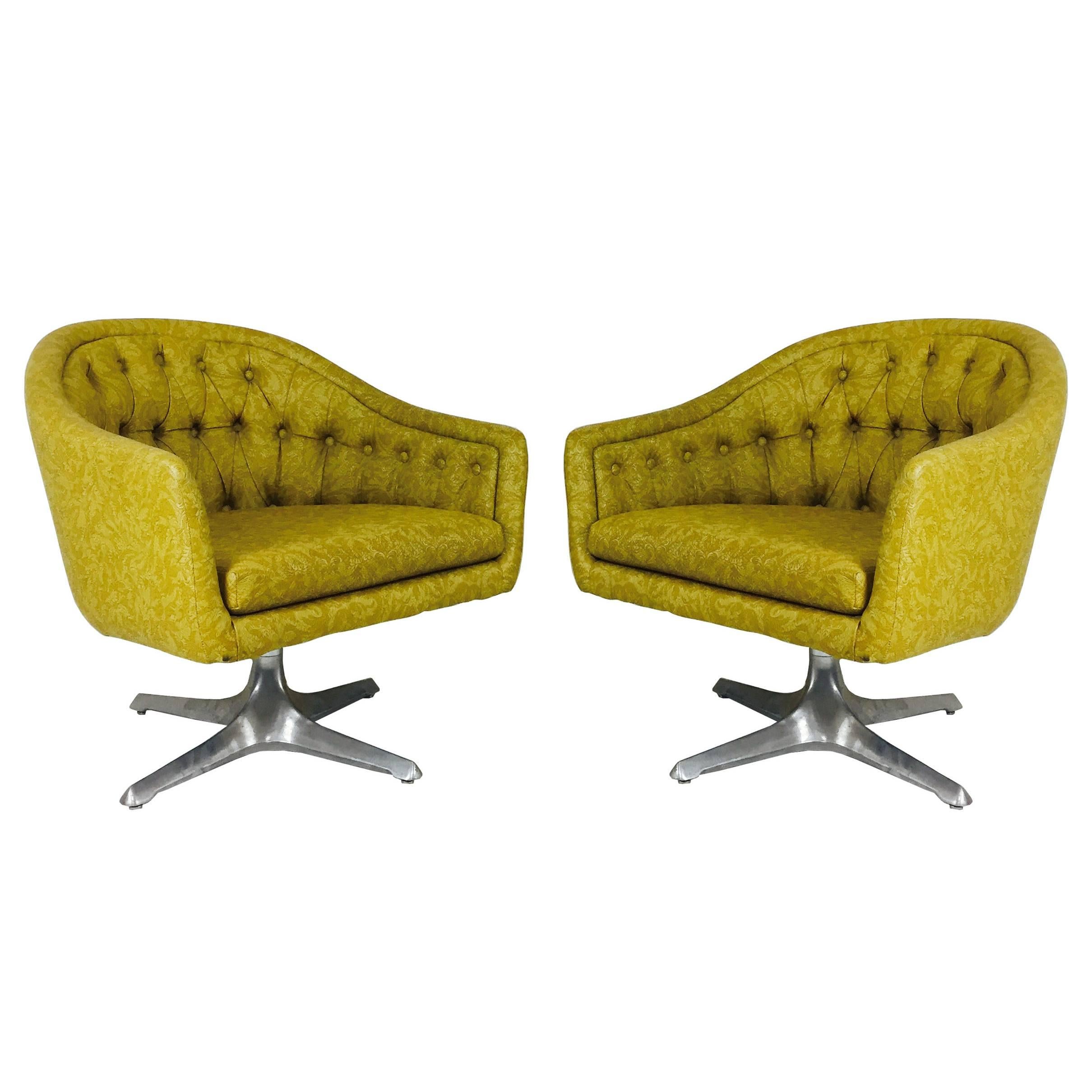 Pair of MCM Chromcraft Swivel Chairs with Propeller Pedestal Base