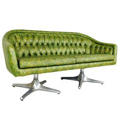 Vintage Groovy Double Pedestal Tufted Loveseat by Chromcraft