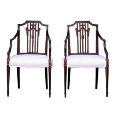Pair of English Regency Serpentine Painted Arm Chairs. Circa 1815 10
