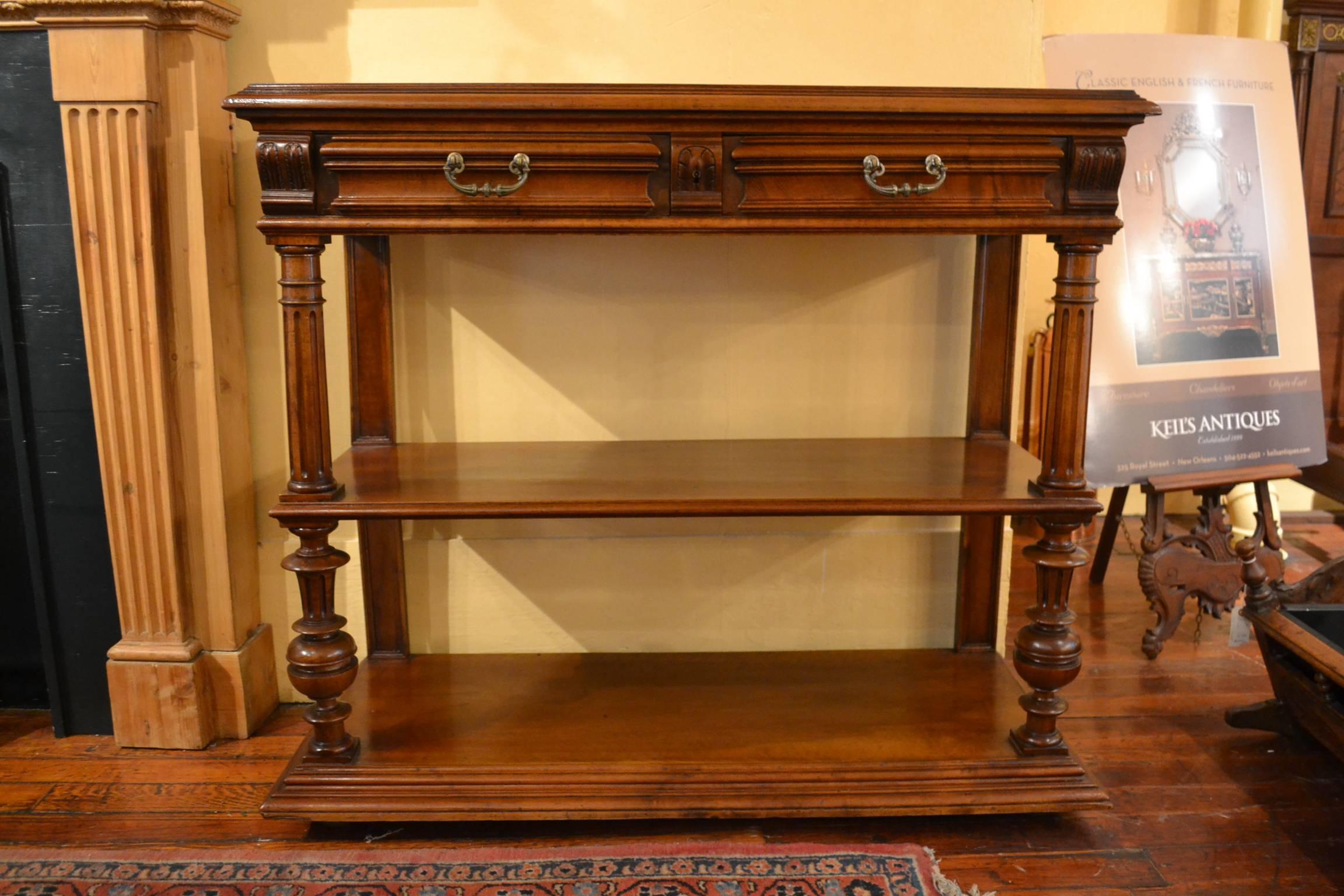 Antique French Provincial Walnut and Rouge Marble-Top Serving Table, circa 1880 In Good Condition For Sale In New Orleans, LA