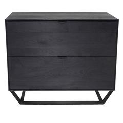 Solid Ashwood Charred Credenza with Leather Pulls, Hidden Drawer and Steel Base