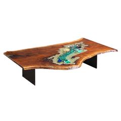 Coffee, Cocktail, Desk, Center Table in Claro Walnut with Crystals & Gemstones 4