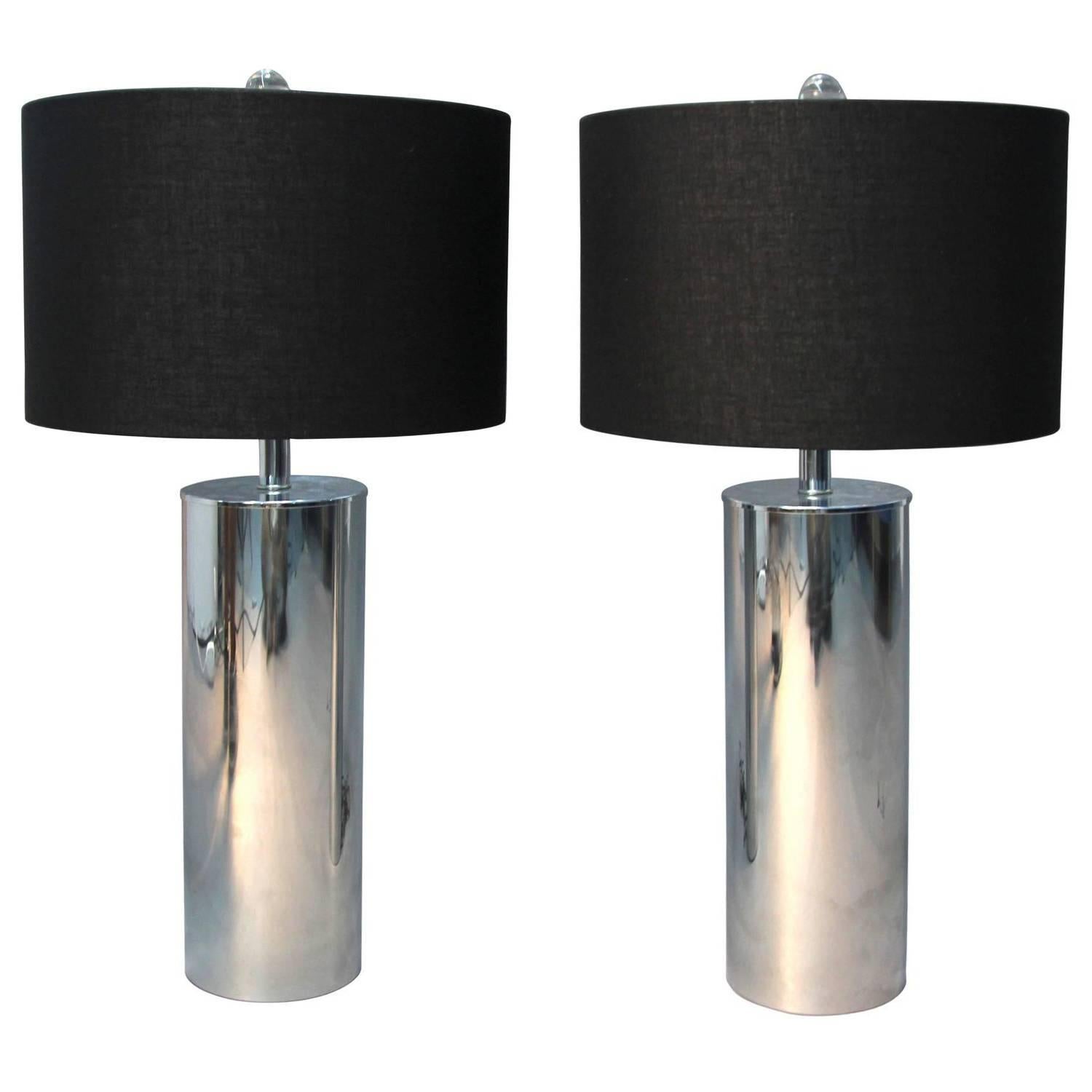 Pair of Vintage Chrome Tube Lamps For Sale