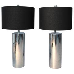 Pair of Vintage Chrome Tube Lamps