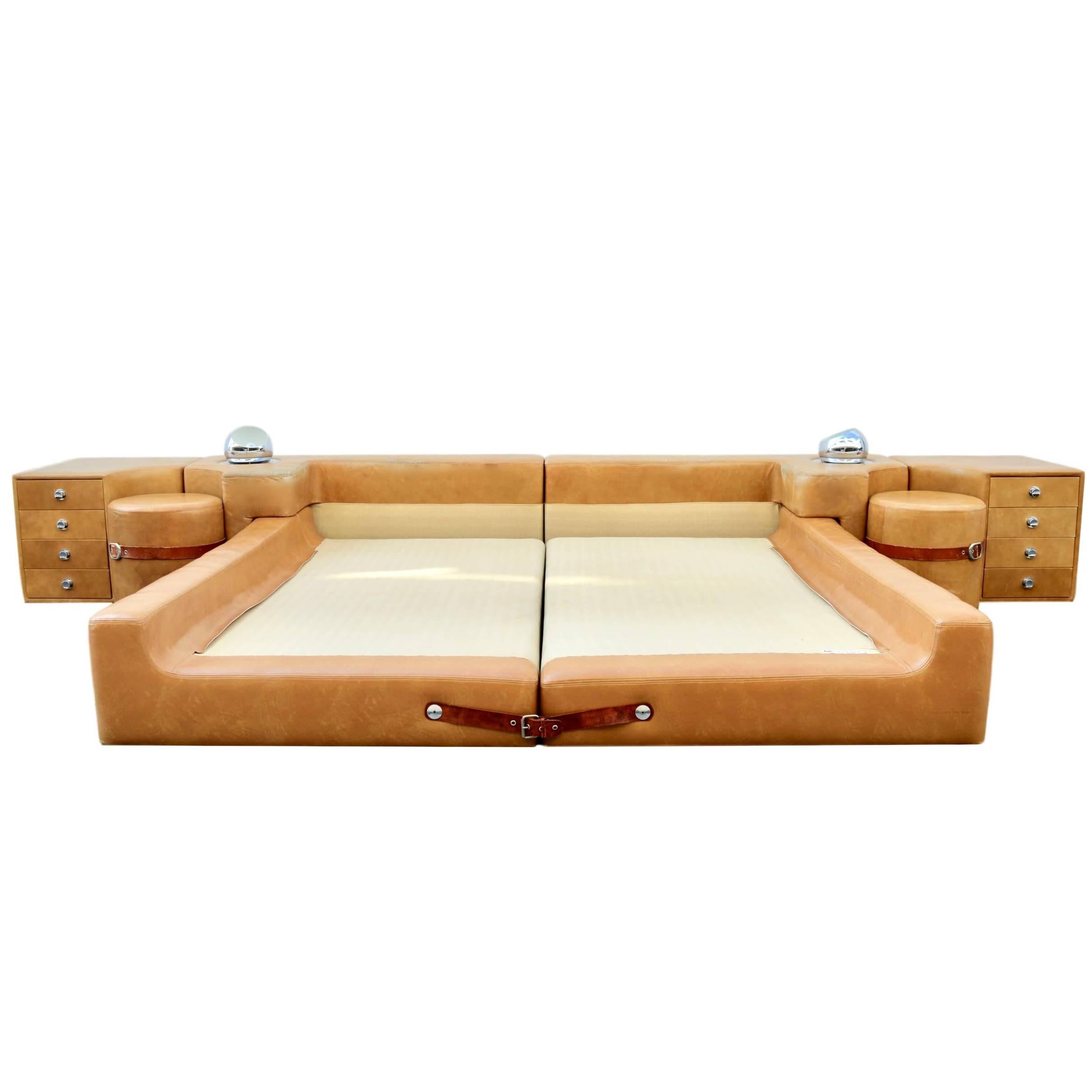 Rare Pace Leather King Bed by Guido Faleschini