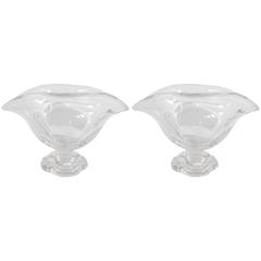 Gorgeous and Organic Pair of 1940s Handblown Glass Wave Bowls