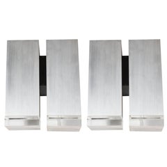 Pair of Mid-Century Brushed Aluminum Down-Light Sconce with Lucite Detailing
