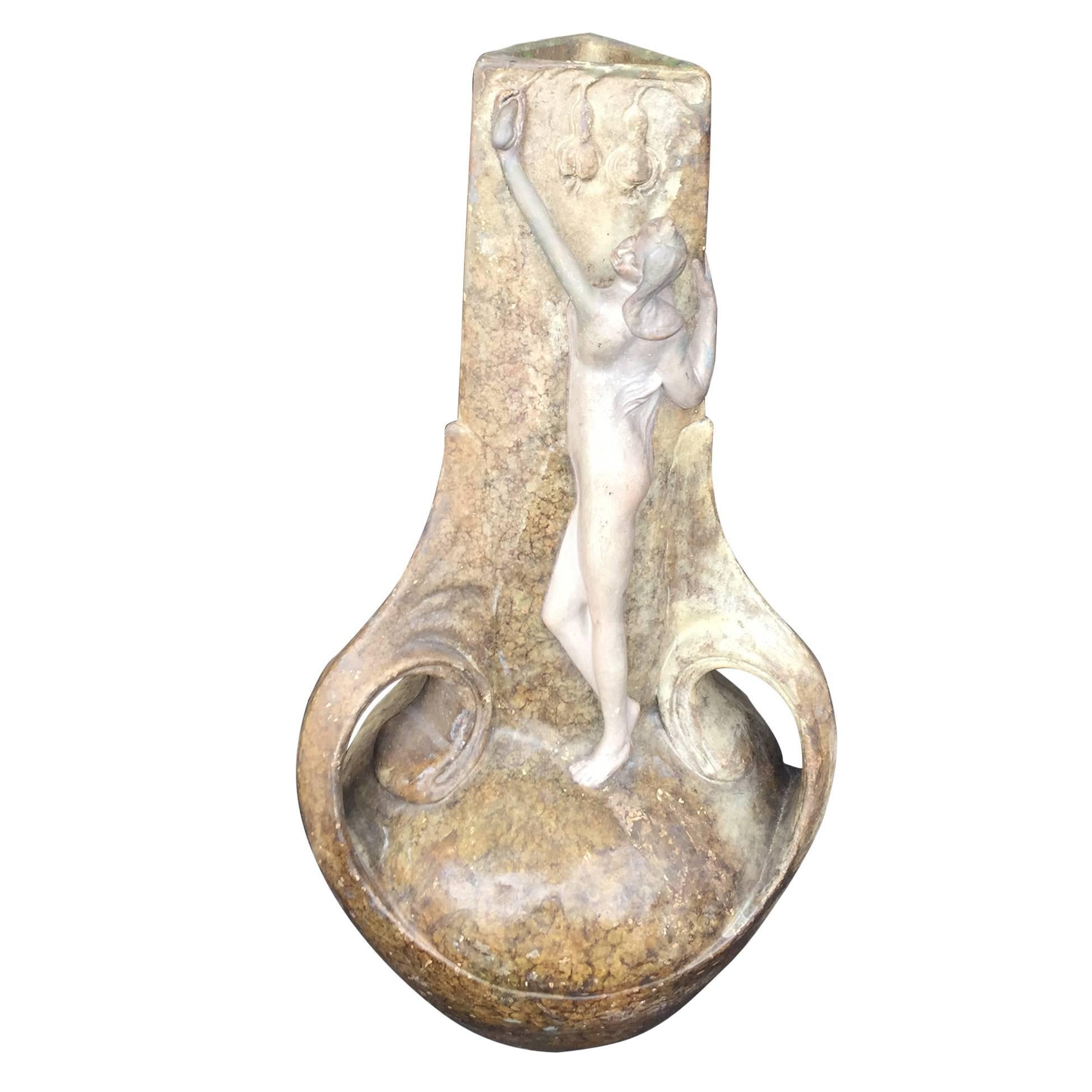 Lovely Art Nouveau Hand made Hand glazed Amphora "Nude" Vase, circa 1890