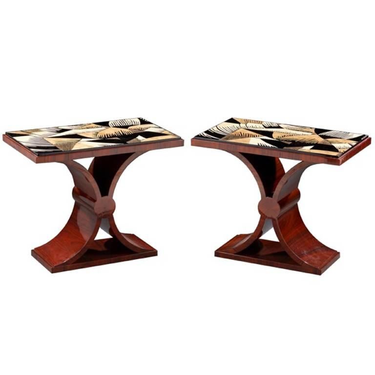 Pair of Eggshell and Rosewood Side Tables