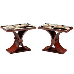 Pair of Eggshell and Rosewood Side Tables