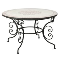 Moroccan Outdoor Round Mosaic Tile Dining Table on Iron Base 47 in. 1