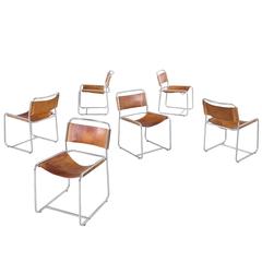 Clair Bataille & Paul Ibens Set of 6 Tubular Chairs in Cognac for 't Spectrum 