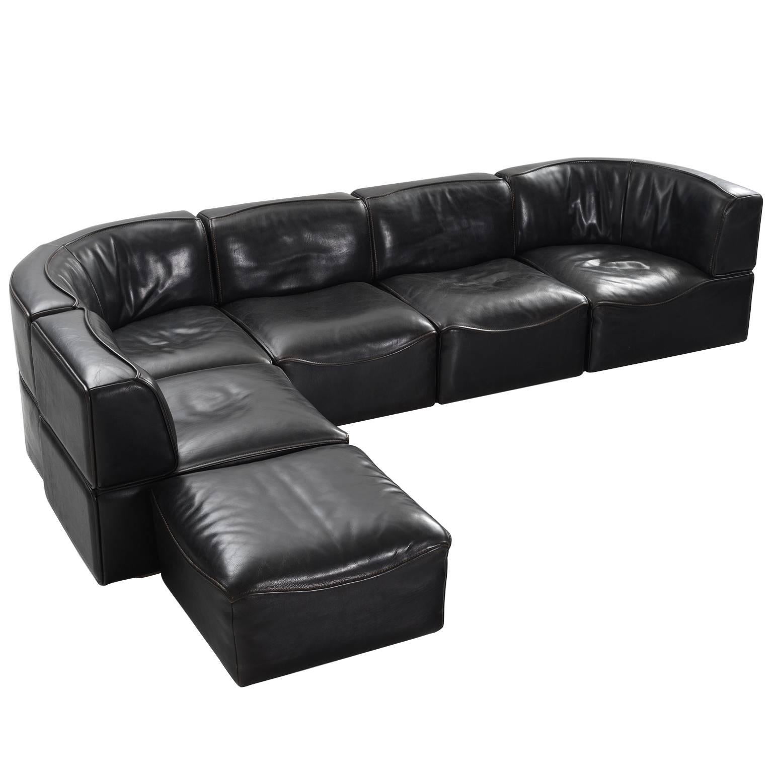 De Sede 'DS-15' Modular Sofa in Black Buffalo Leather