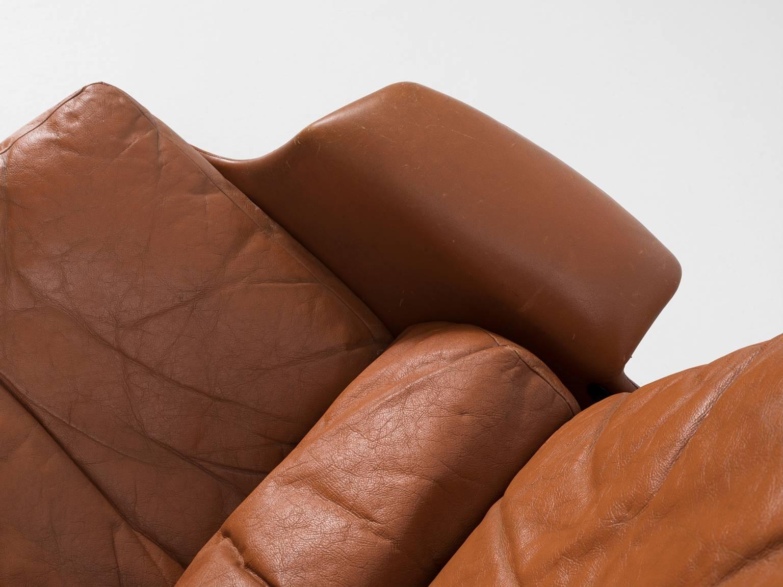 Ib Kofod-Larsen Rare Lounge Chair and Ottoman in Cognac Leather 1