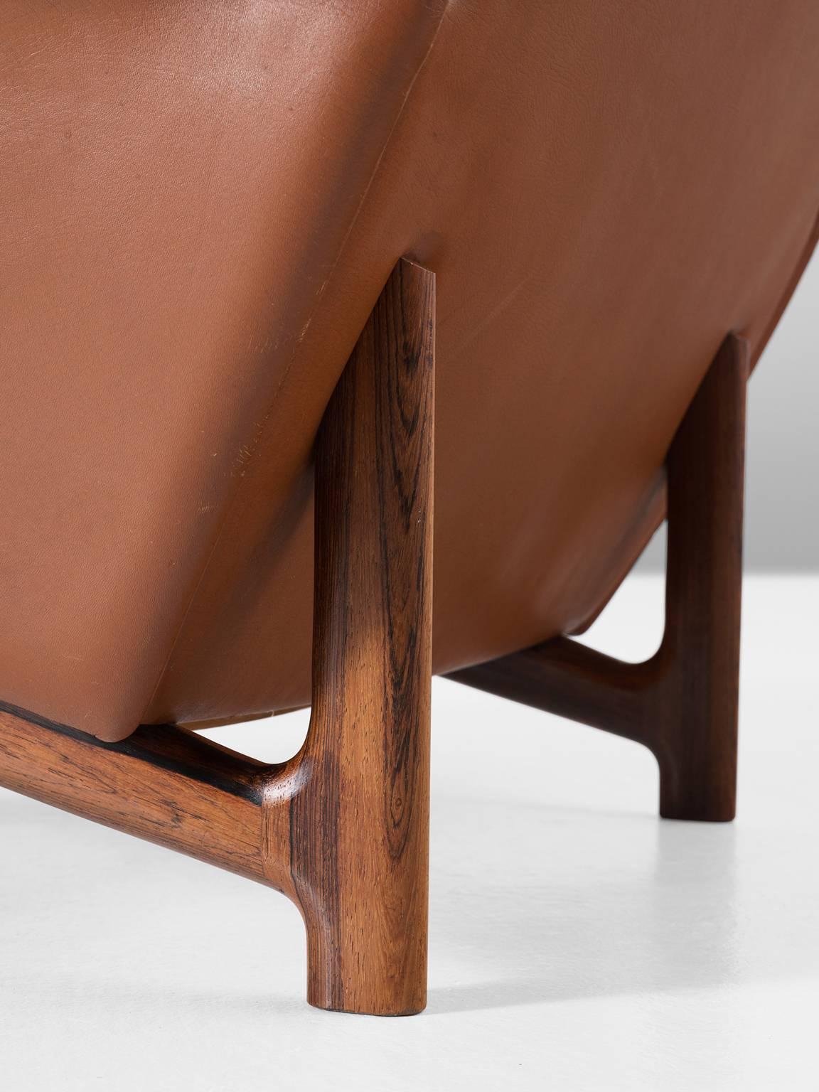 Ib Kofod-Larsen Rare Lounge Chair and Ottoman in Cognac Leather 2