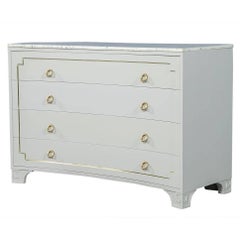 Concave Front Neoclassical Chest with White Marble Top