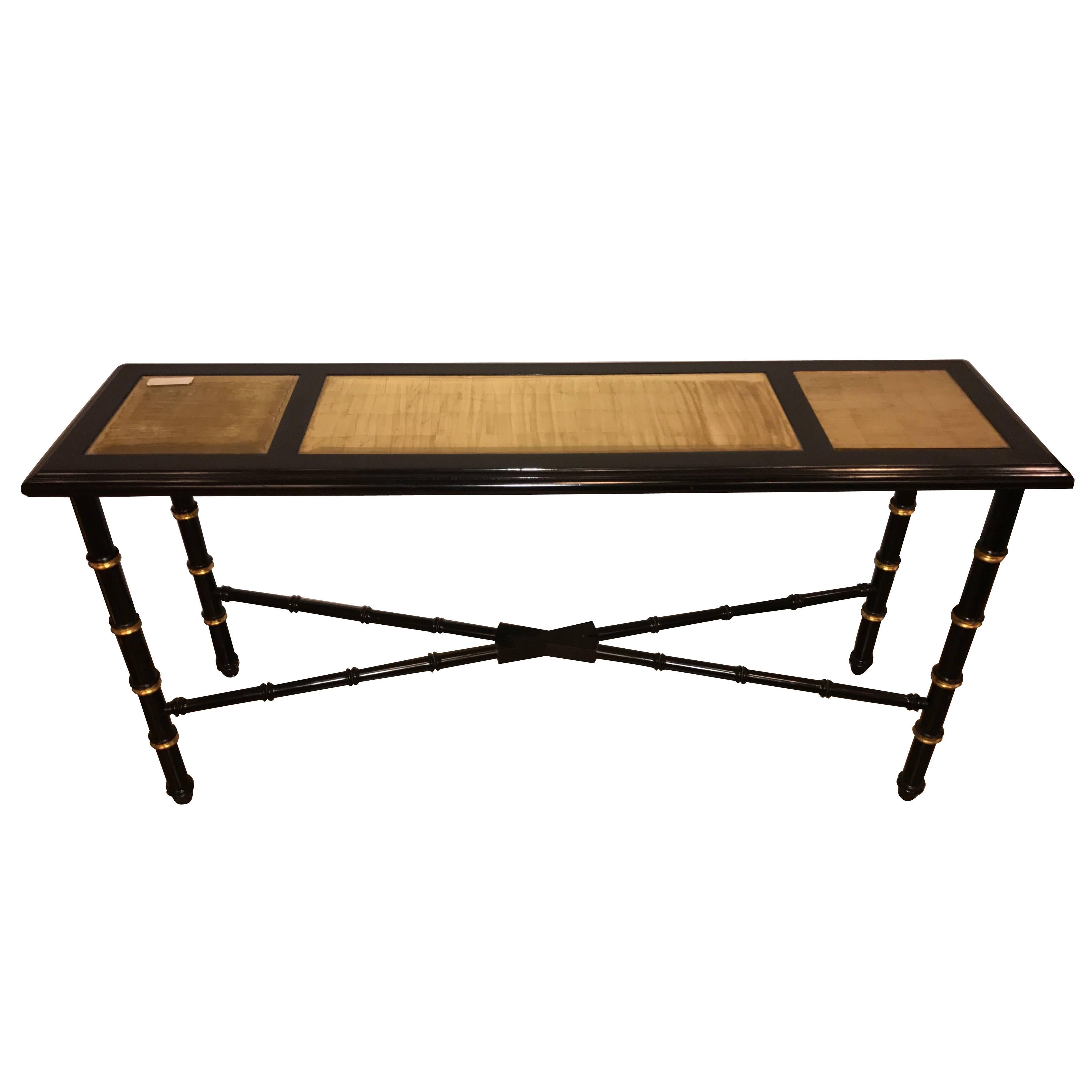 Ebonized Faux Bamboo And Gilt Gold Console Or Serving Table Manner of Jansen