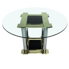 French 1970s Brass and Chrome Dining Table
