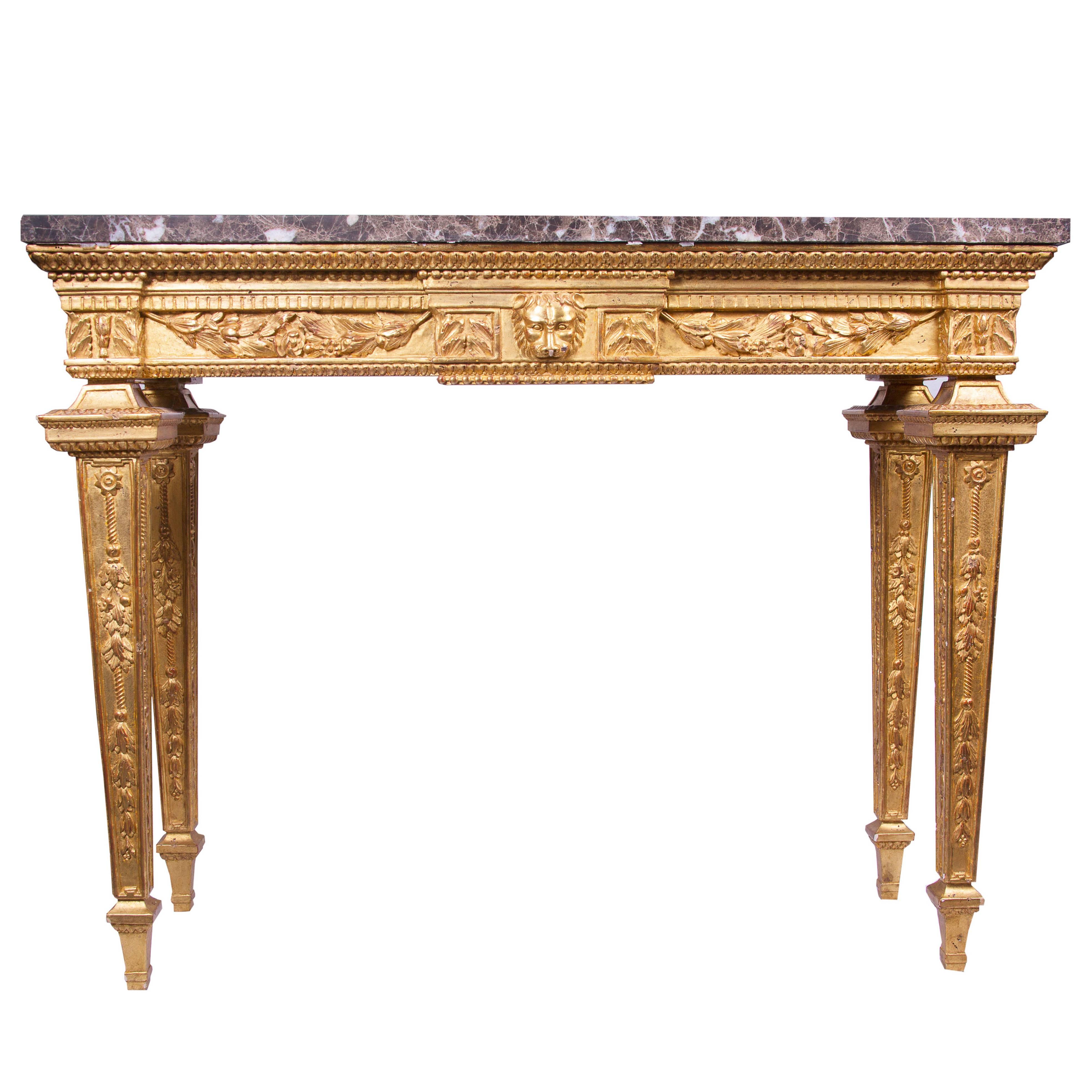 French Giltwood Console with Marble Top