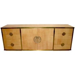 Sinopoli 1970s Italian Back Finished Asian Style Brass Bamboo Sideboard/Cabinet