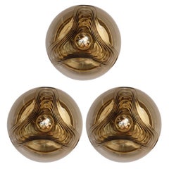 Three Large 1970s Smoked Glass Biomorphic Wall Light Sconces by Peill & Putzler