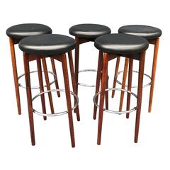 Set of FiveRosewood and Chrome Danish Mid-Century Barstools