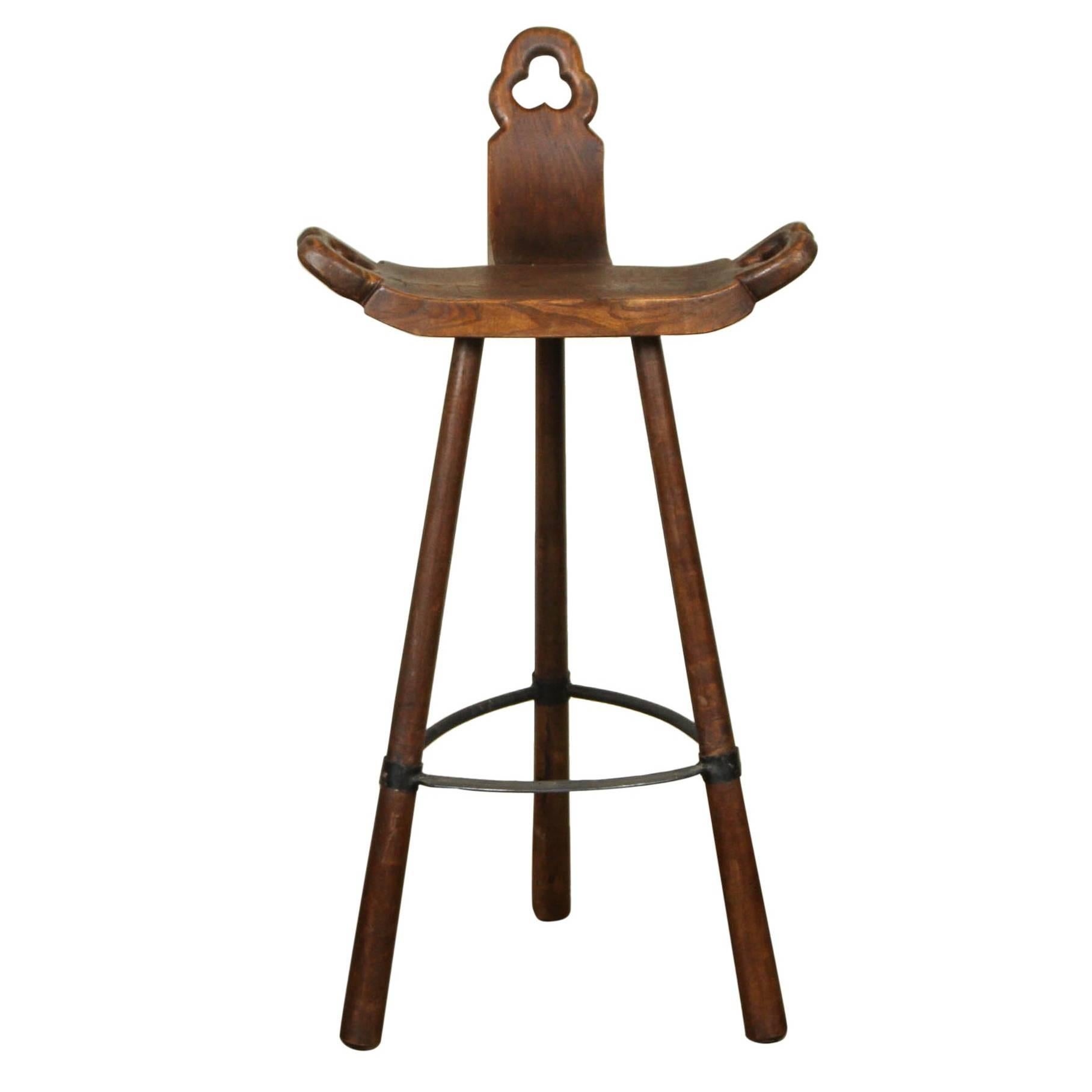 Carved Wooden and Iron Stool