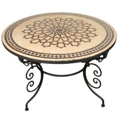 Moroccan Round Mosaic Outdoor Tile Table on Iron Base 47 in