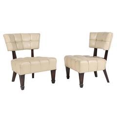 Used Pair of Tufted Leather Pull Up Chairs by William "Billy" Haines