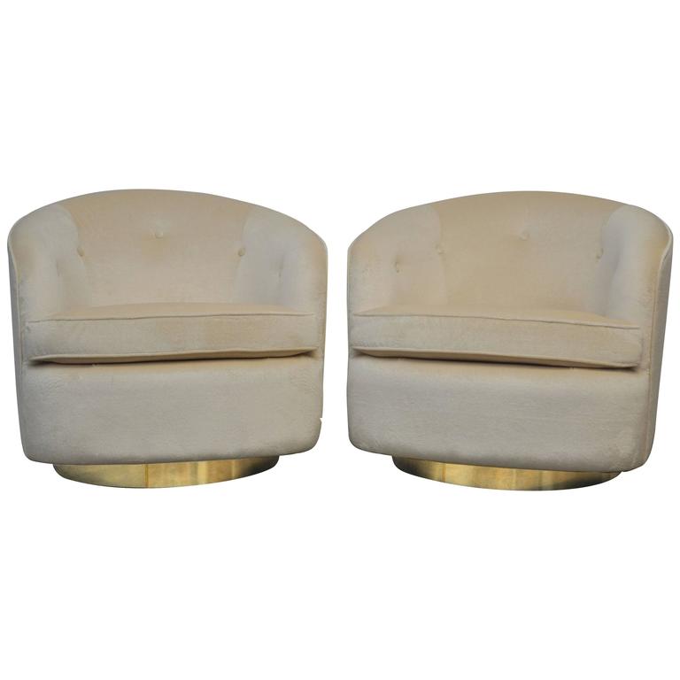 Milo Baughman Brass Base Swivel Chairs at 1stDibs