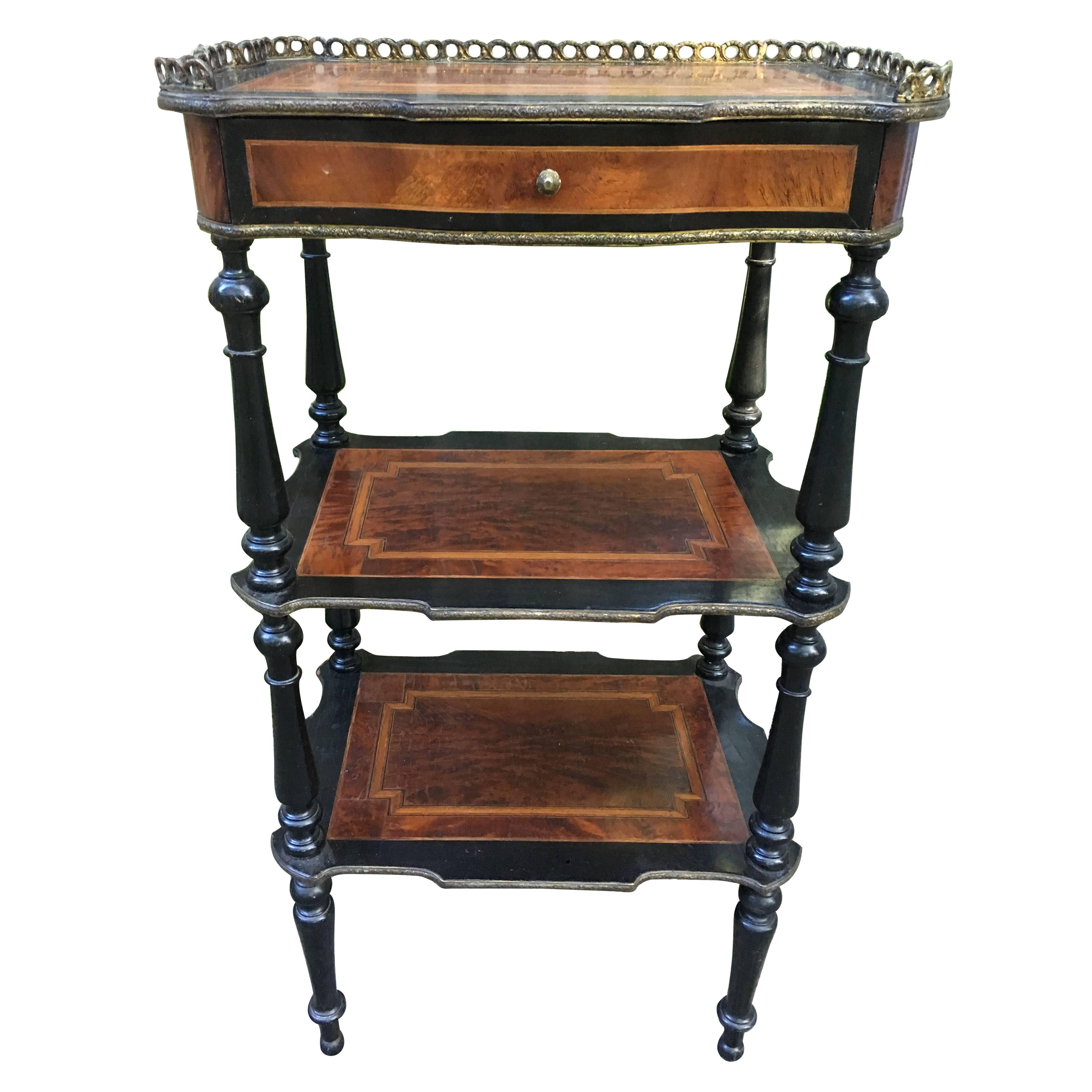 19th Century French Three-Tier Side Table with Single Drawer