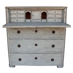 Swedish Gustavian Fall-Front Secretary Chest with Reeded Detail, 19th Century 