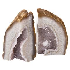 Pair of Exceptional Agate Stone Bookends with Crystal Amethyst Center 1